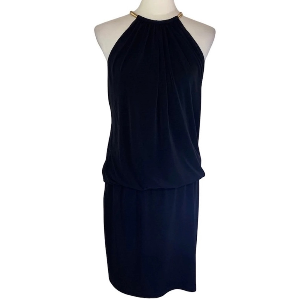 Jessica Simpson Gold Coil Necklace Black Cocktail Dress, lined.